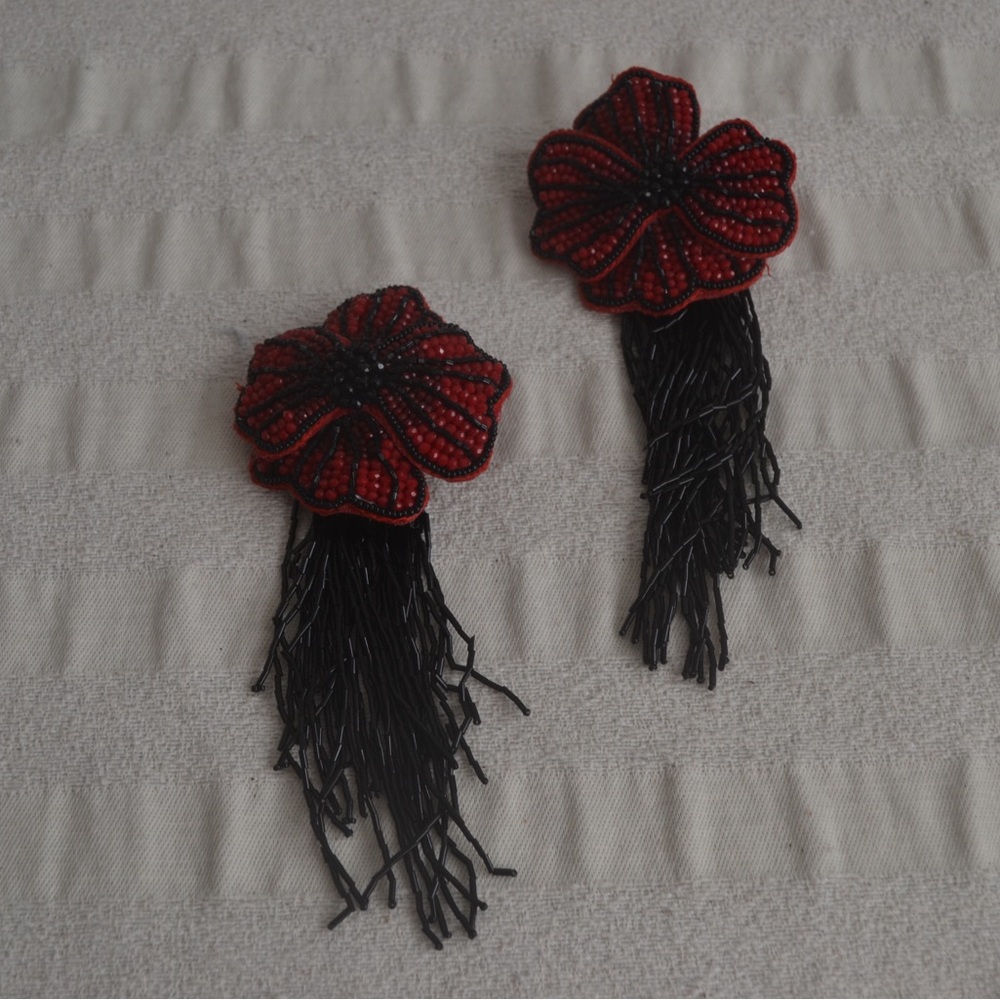 Zara Limited Edition Red Floral beaded Earrings